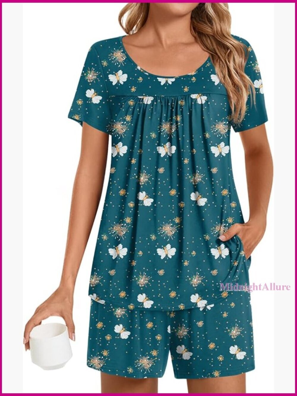 2 Piece Pajama Sets with Pockets Short Sleeve Summer Lounge Sleepwear
